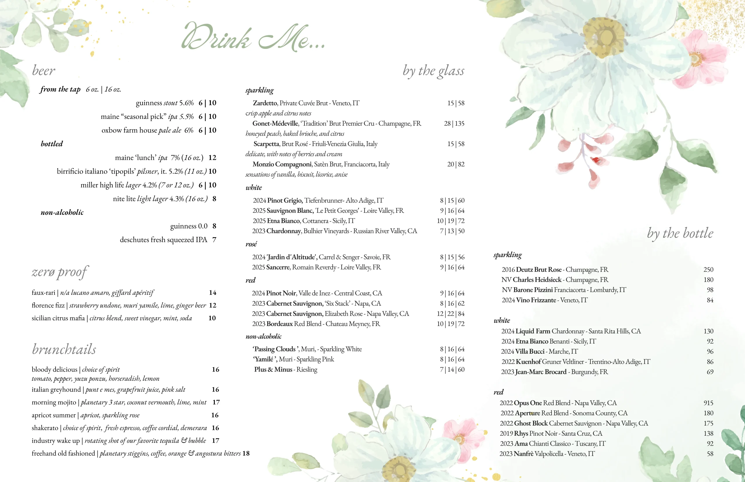 Alice Brunch Drink Menu updated on July 15, 2026