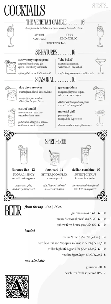 Alice Cocktail and Drink Menu updated on July 15, 2026
