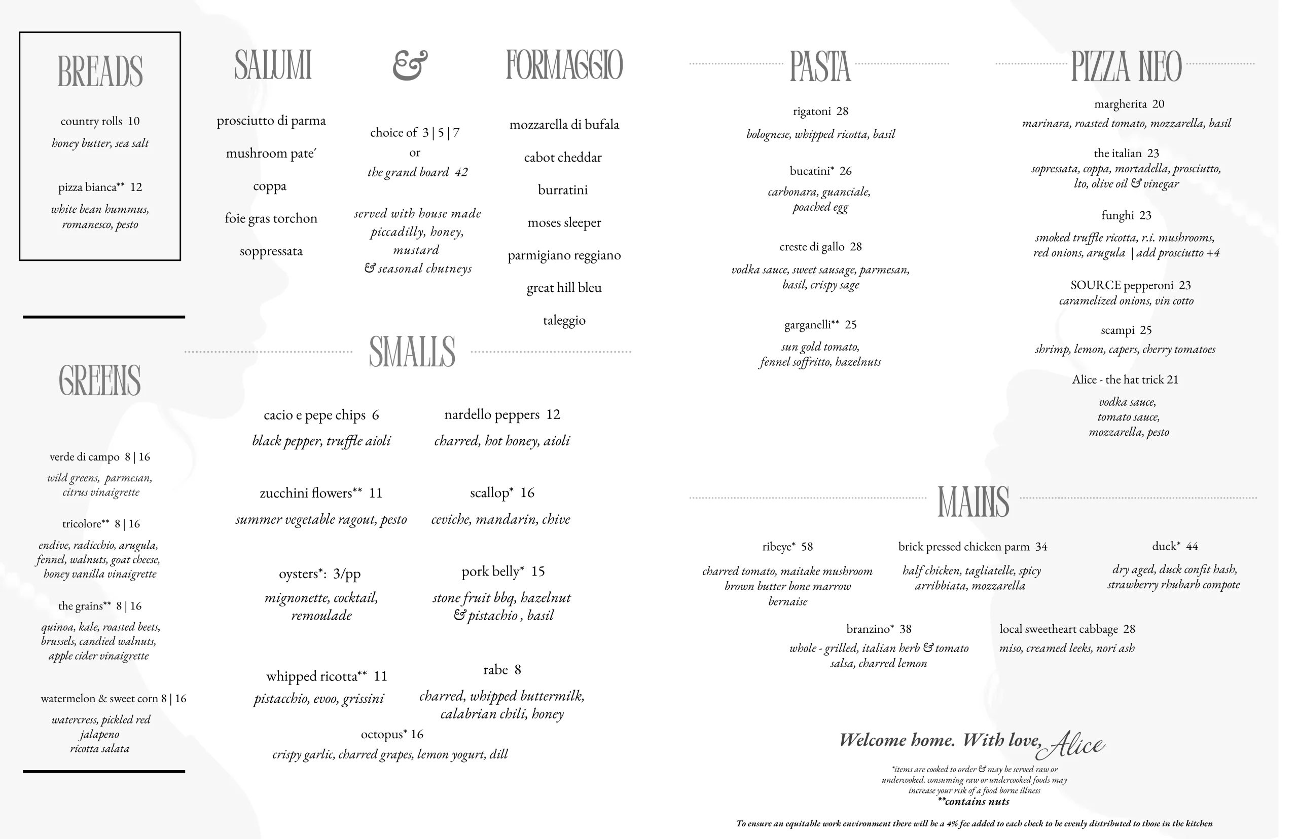 Alice Dinner Menu updated on July 15, 2026