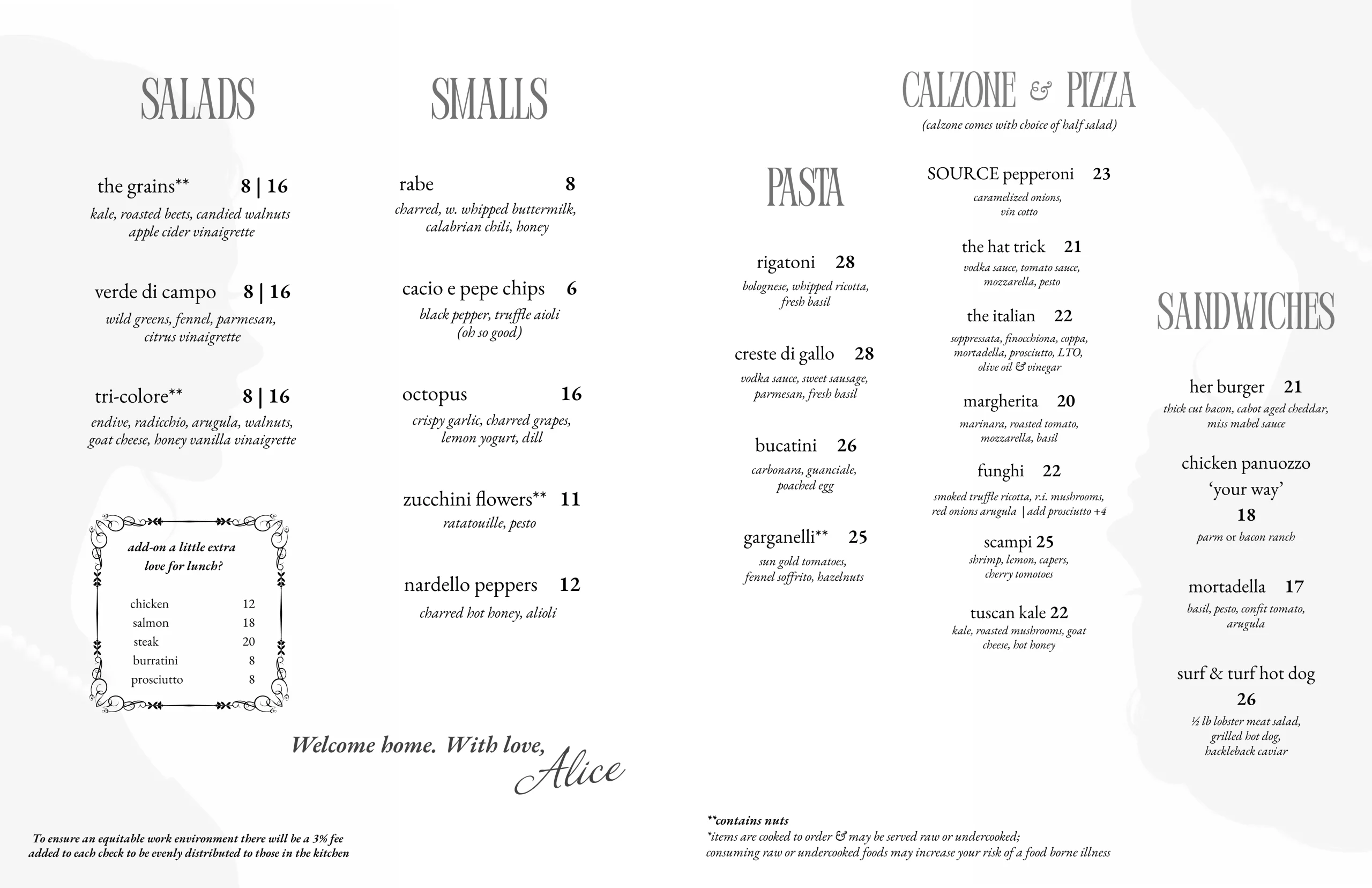 Alice Lunch Menu updated on July 15, 2026