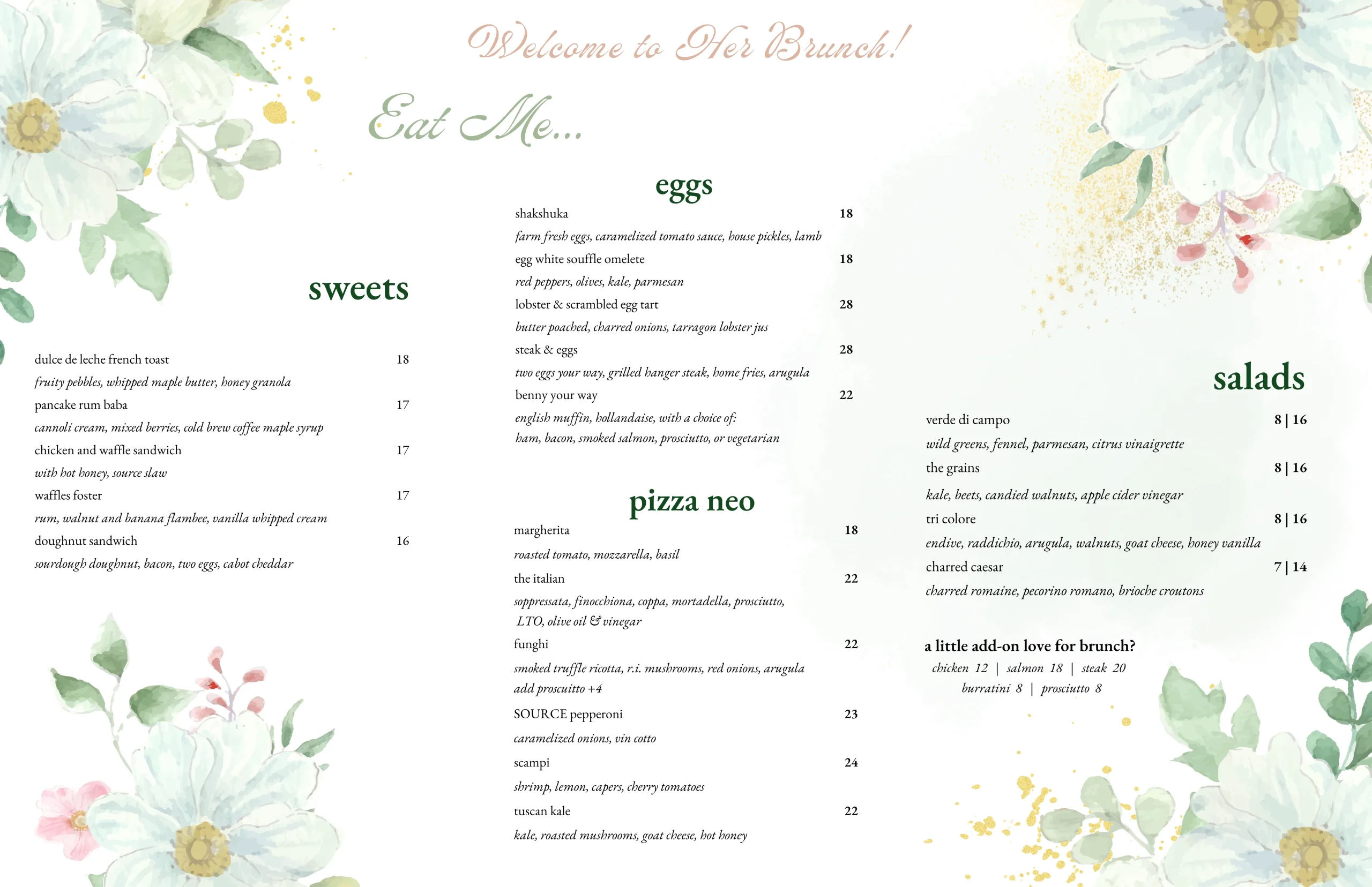 Alice Brunch Menu updated on July 15, 2026